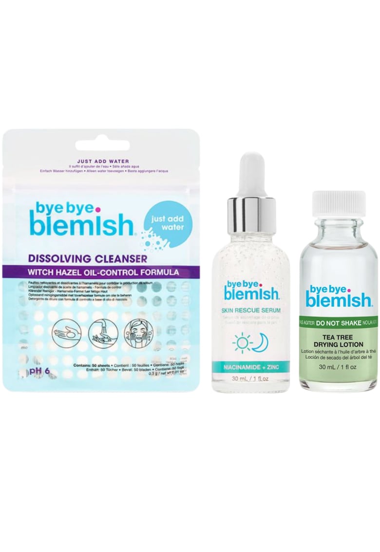 set 1: Dischete Dissolving Cleanser + Ser pentru ten Skin Rescue 30ml + Lotiune de uscare Tea Tree 30ml