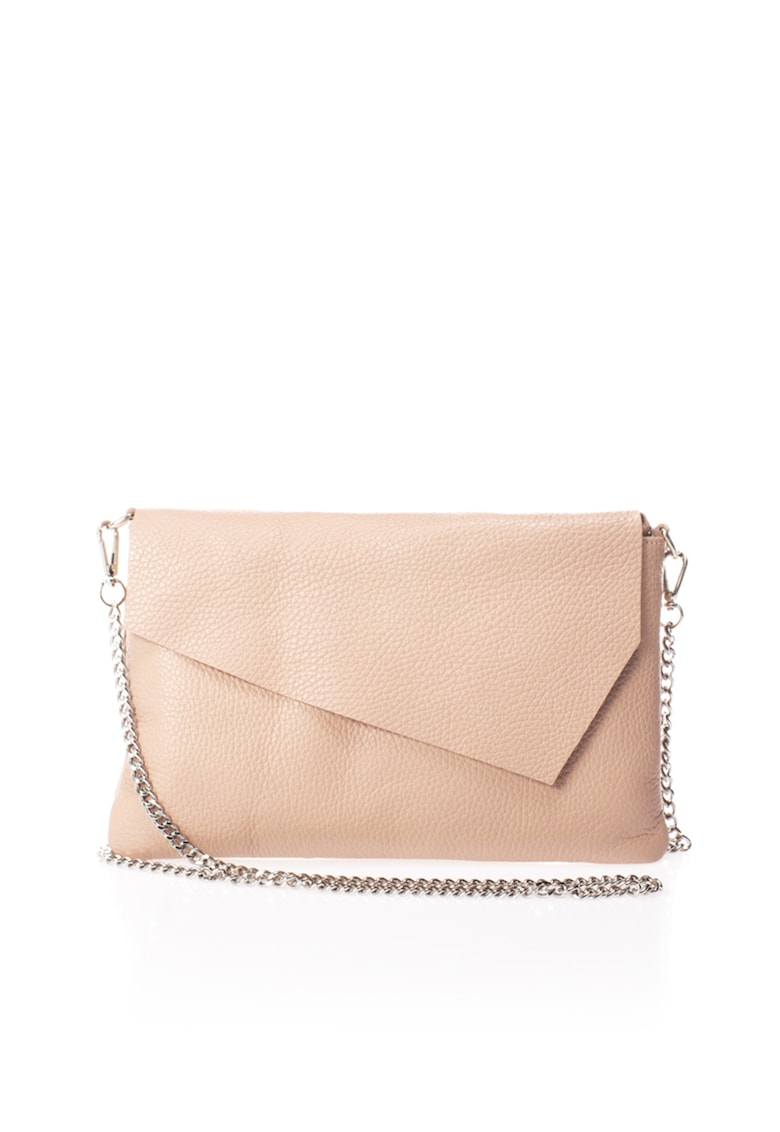 Geanta crossbody din piele cu bareta din lant - Roz deschis