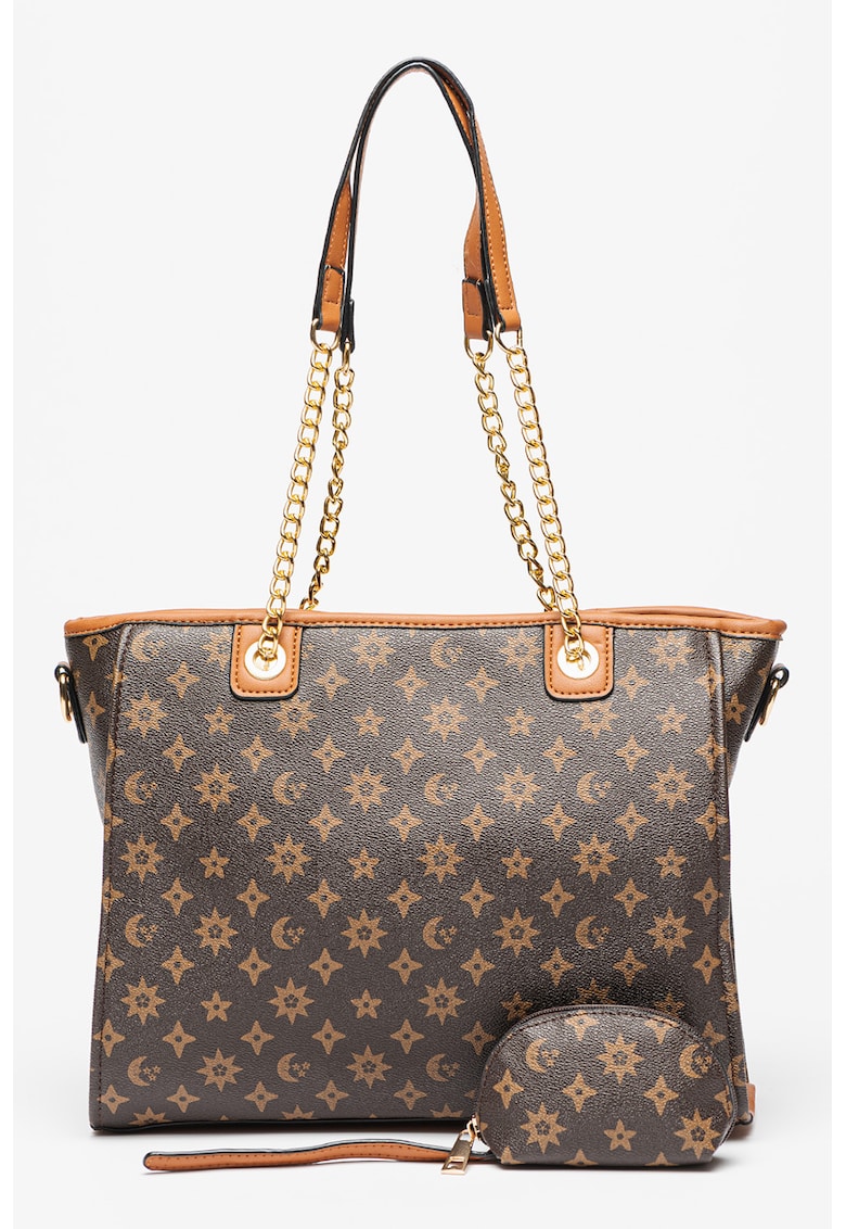 Geanta de piele ecologica cu bareta de umar - model si portofel detasabil