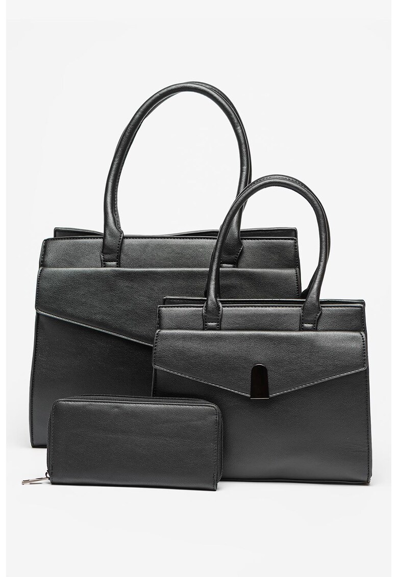 Set de portofel - geanta cu bareta de umar si geanta crossbody de piele ecologica - 3 piese