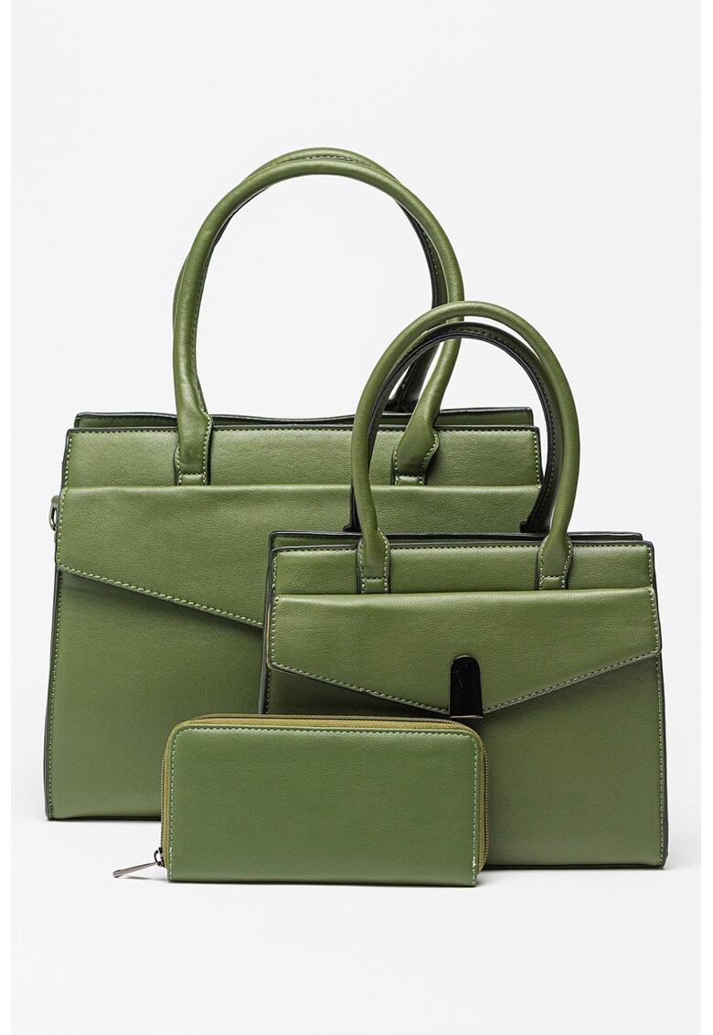 Set de portofel - geanta cu bareta de umar si geanta crossbody de piele ecologica - 3 piese