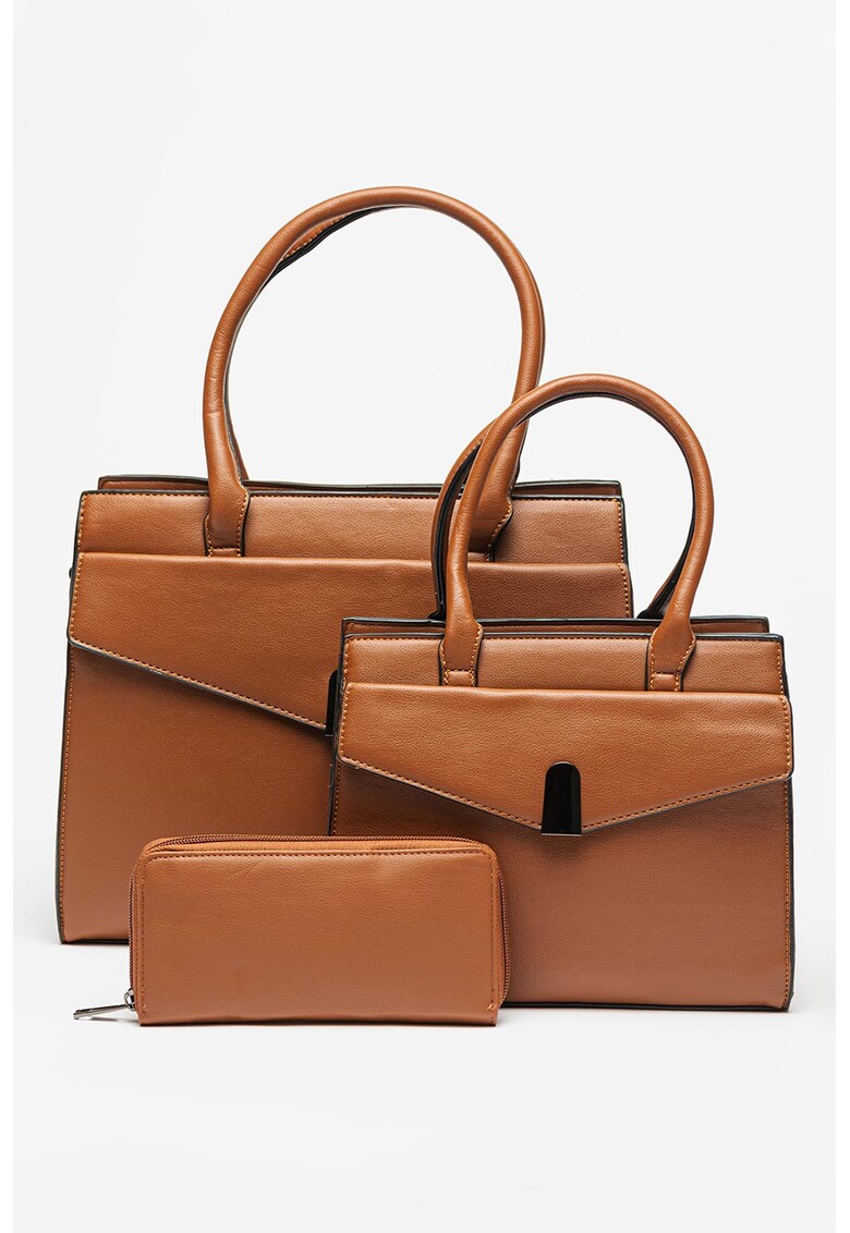 Set de portofel - geanta cu bareta de umar si geanta crossbody de piele ecologica - 3 piese