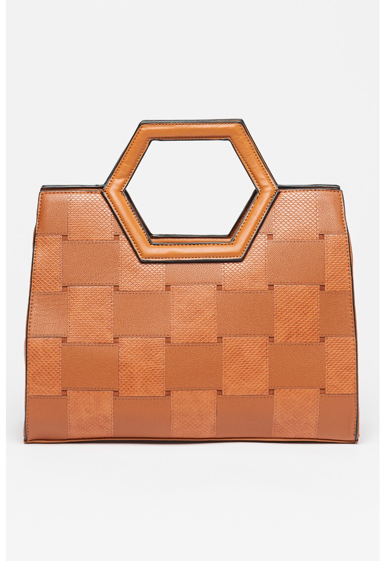 Geanta de piele ecologica cu bareta de umar si segmente cu aspect de piele de crocodil