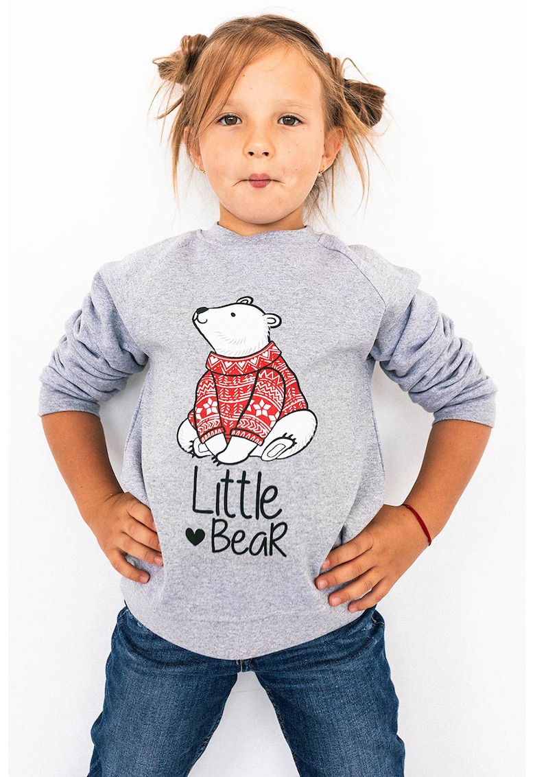 Bluza de trening cu imprimeu tematic de Craciun cu urs polar - Gri melange