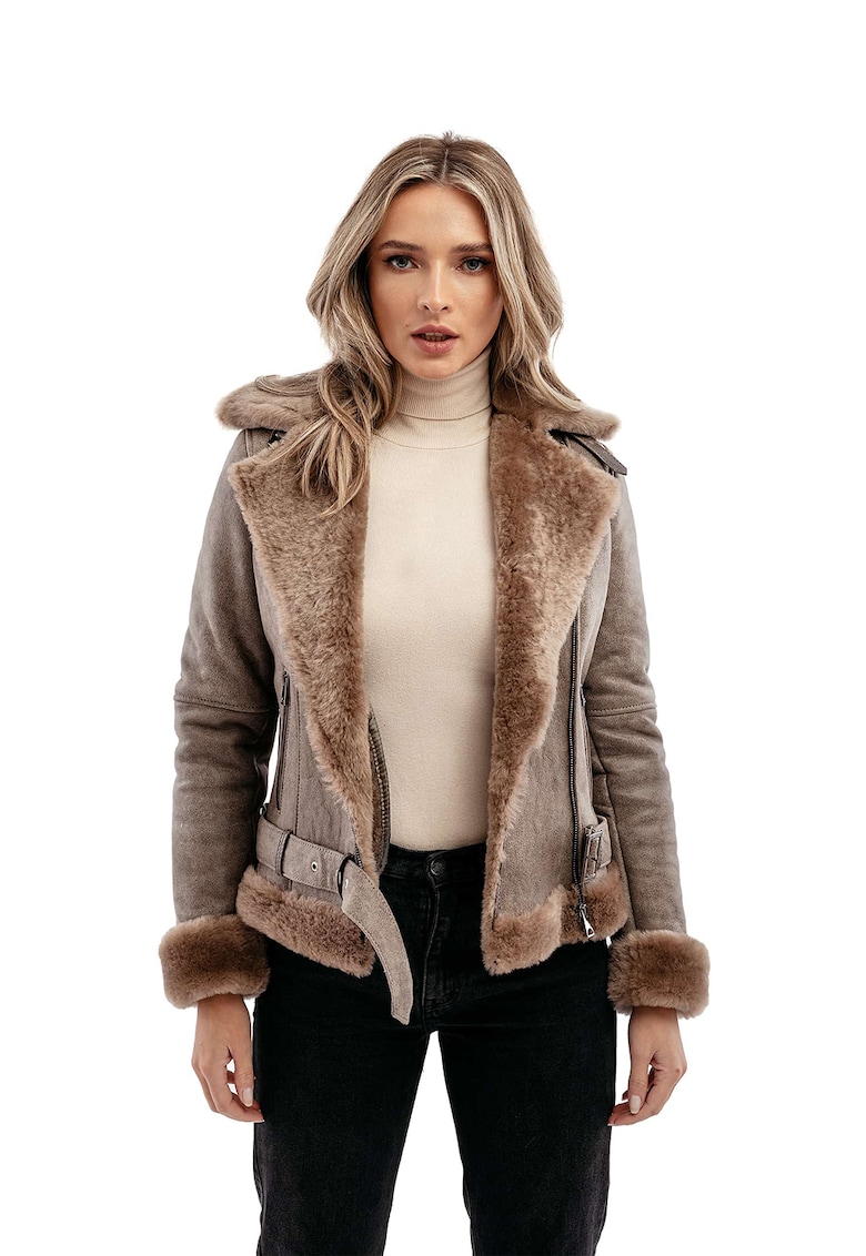 Geaca din piele cu captuseala din lana de miel Aviator