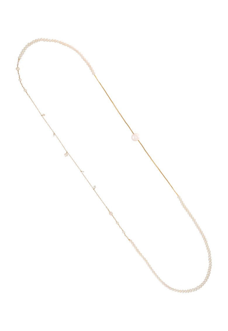 Colier lung din aur filat de 14K/20 cu perle de apa dulce