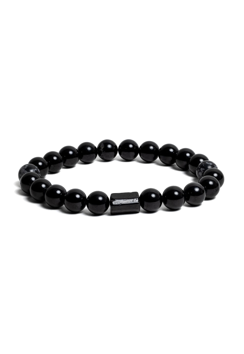 Bratara barbati pietre naturale din Turmalina si Snow Flake Obsidian - Adal - margele de 8mm - 19 cm