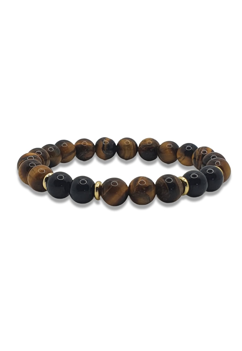 Bratara barbati cristale cu pietre semipretioase de Ochi de Tigru si Turmalina Neagra - Tanvir - margele de 8mm - 19 cm