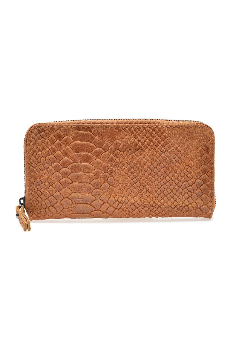 Portofel din piele cu fermoar si aspect de piele de reptila