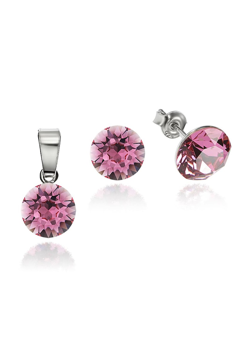 Set Argint 925 placat cu rodiu cu cristale Swarovski® 8mm - Roz