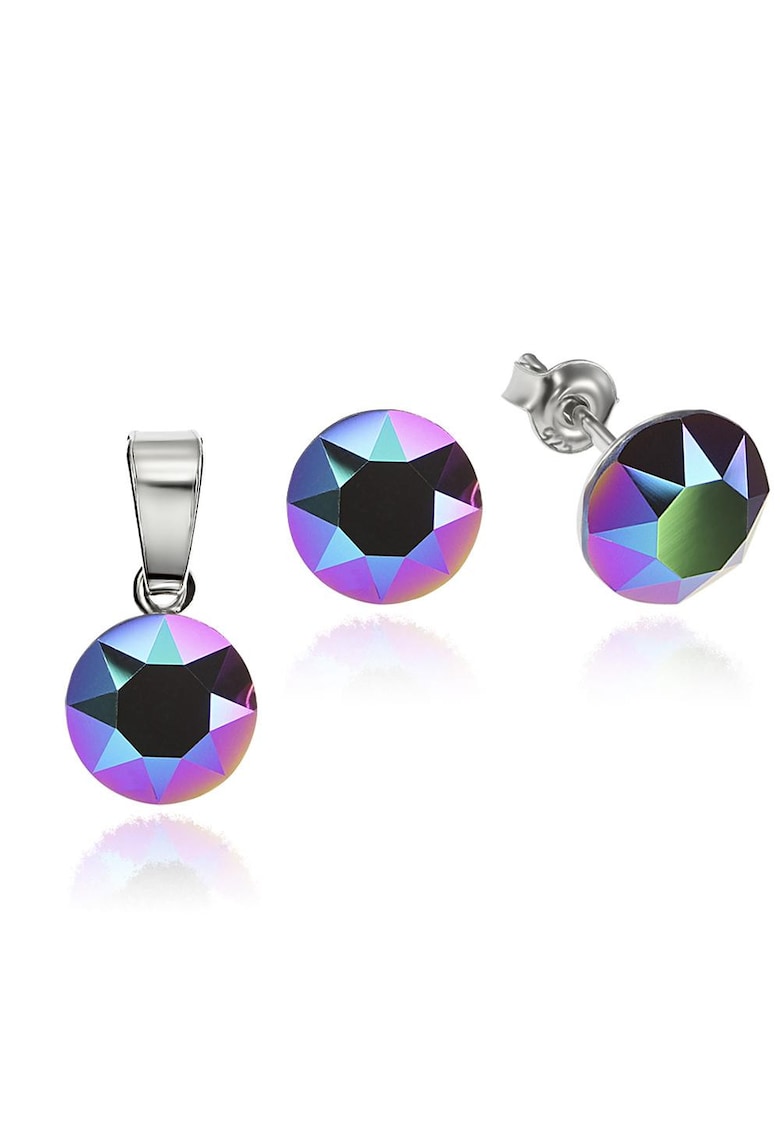 Set Argint 925 placat cu rodiu cu cristale Swarovski® 8mm - Mov/Multicolor