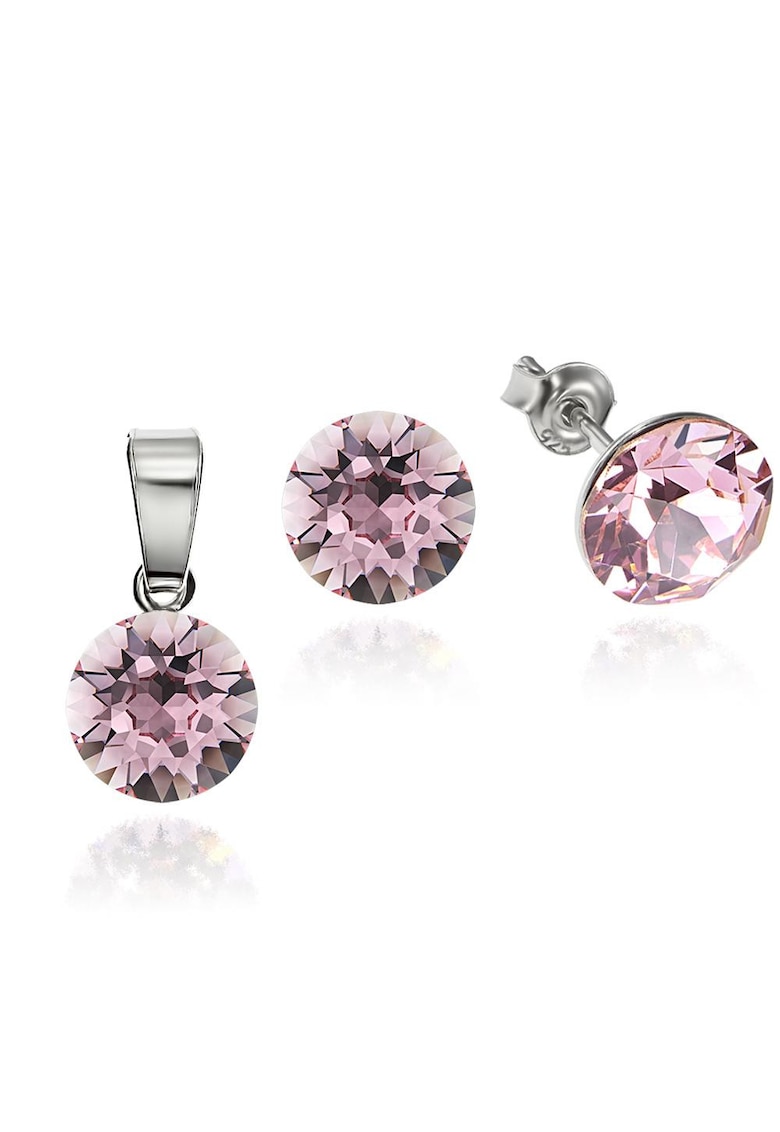 Set Argint 925 placat cu rodiu cu cristale Swarovski® 8mm - Roz deschis