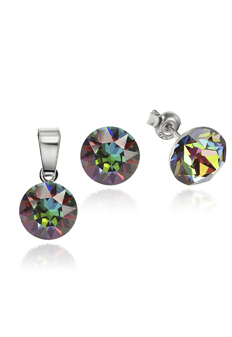 Set Argint 925 placat cu rodiu cu cristale Swarovski® 8mm - Maro/Multicolor