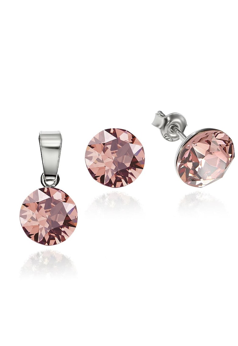 Set Argint 925 placat cu rodiu cu cristale Swarovski® 8mm - Roz prafuit