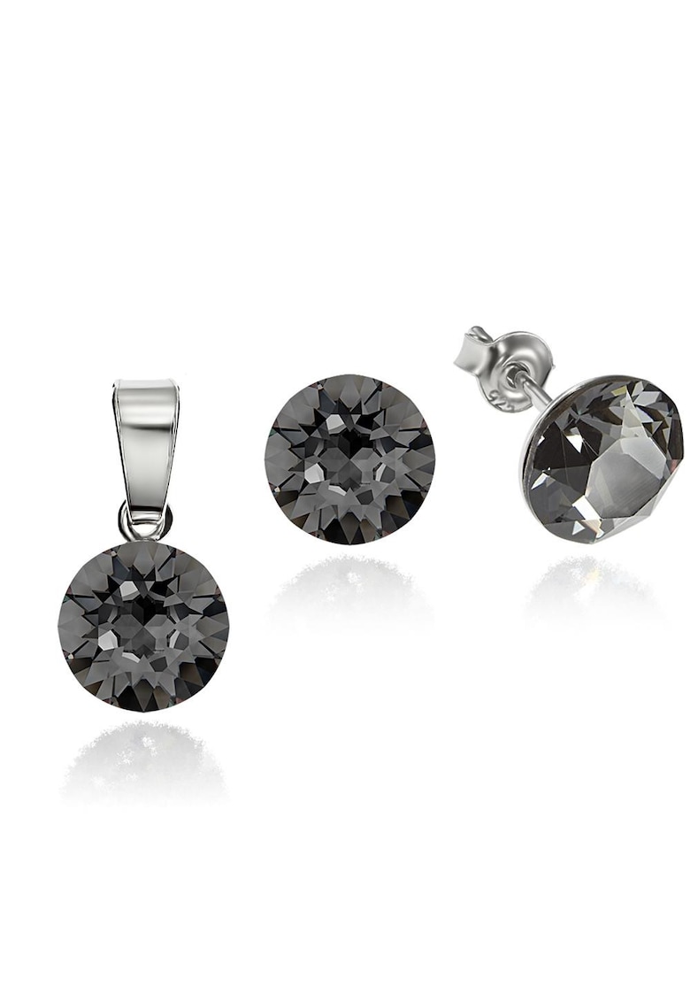 Set Argint 925 placat cu rodiu cu cristale Swarovski® 8mm - Gri inchis
