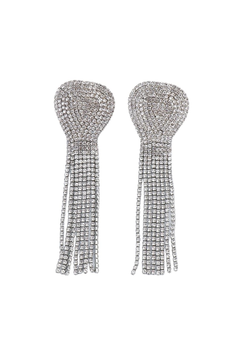 Cercei argintii - lungi - cu franjuri si pietre - Cindy C7 -