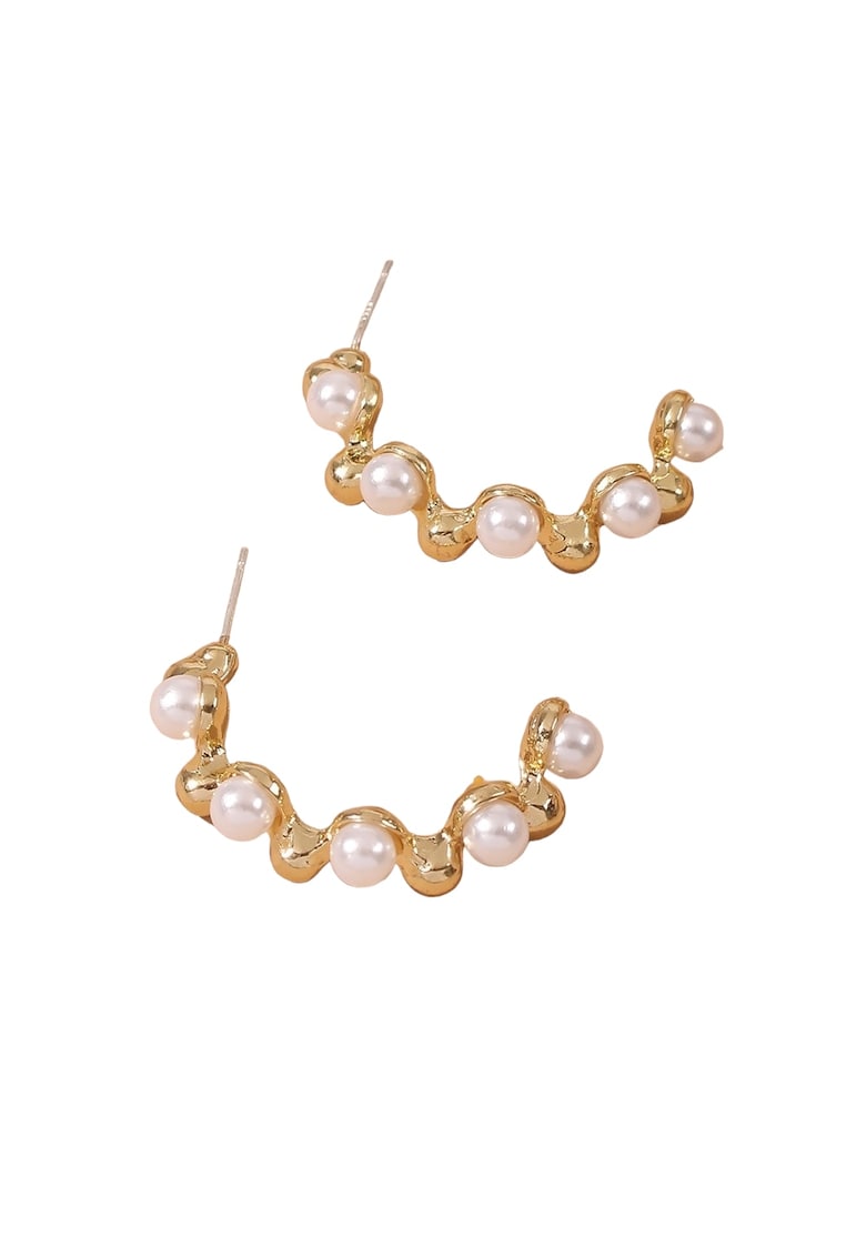 Cercei aurii - semirotunzi - spiralati - cu perle - Carey C9 - Cercei aurii - semirotunzi - spiralati - cu perle - Carey C9 -