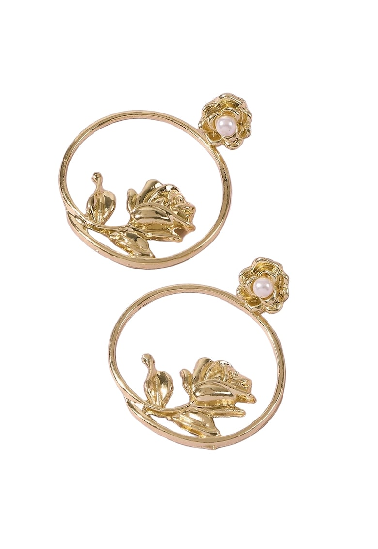 Cercei aurii - rotunzi - cu trandafir si perle - Byrre C4 -