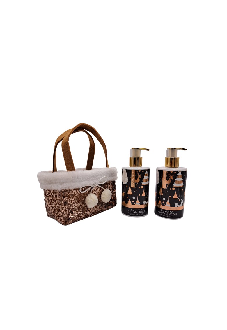 Set 3 Piese Femei - Lotiune Maini 250 ml - Sapun Crema 250 ml - Gentuta Maro Paiete Si Blanita - Extract Vanilie