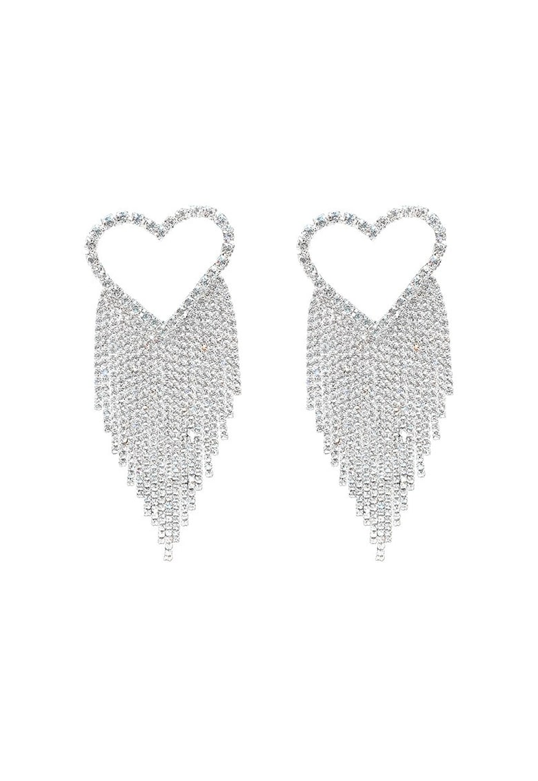 Cercei argintii - masivi - cu inimi - franjuri si pietre - Chloe C5 -