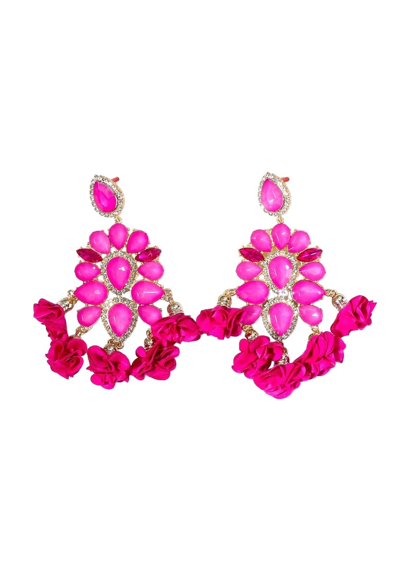 Cercei aurii - masivi - cu pietre roz si flori - Christa C5 -