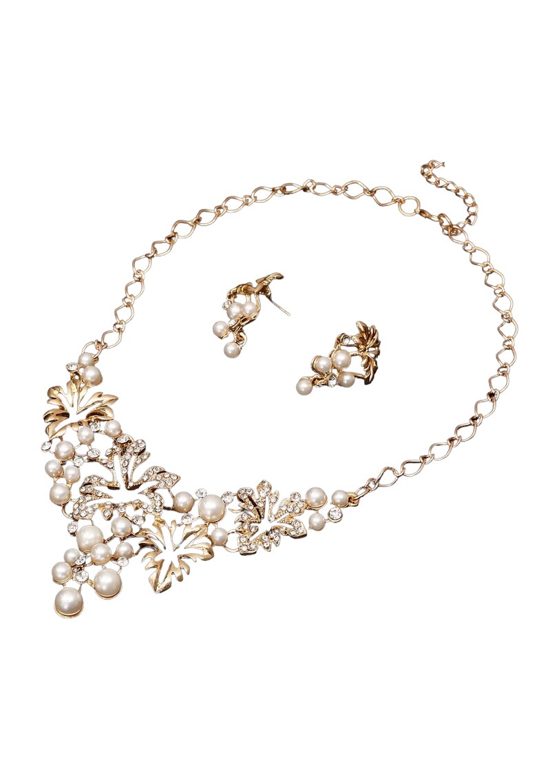 Set colier si cercei - auriu - cu pietre si perle - Clifton C11 -