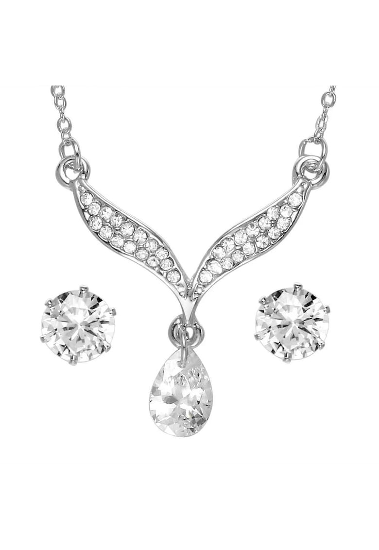 Set colier si cercei - argintiu - cu pietre - Claudia C11 -