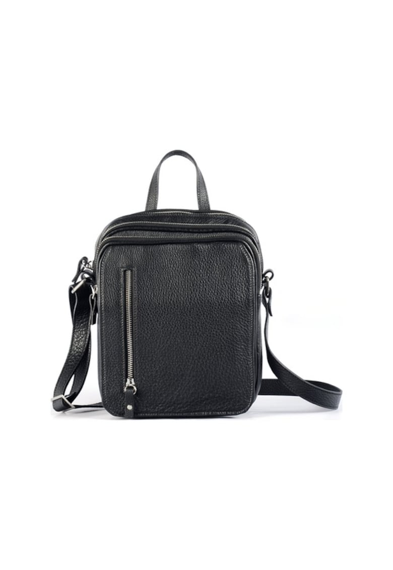 Borseta barbati piele - Sebastian - negru - 16x9x18 cm