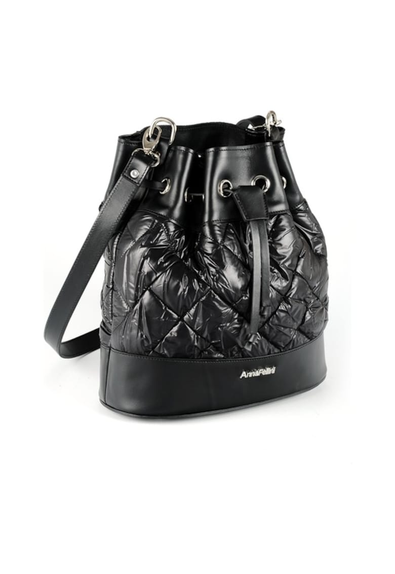 Geanta dama piele - Saculet mic matlasat - negru - 33x12x32 cm