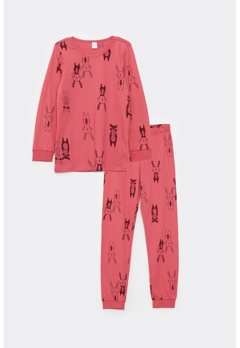 Pijama de bumbac cu imprimu cu iepurasi