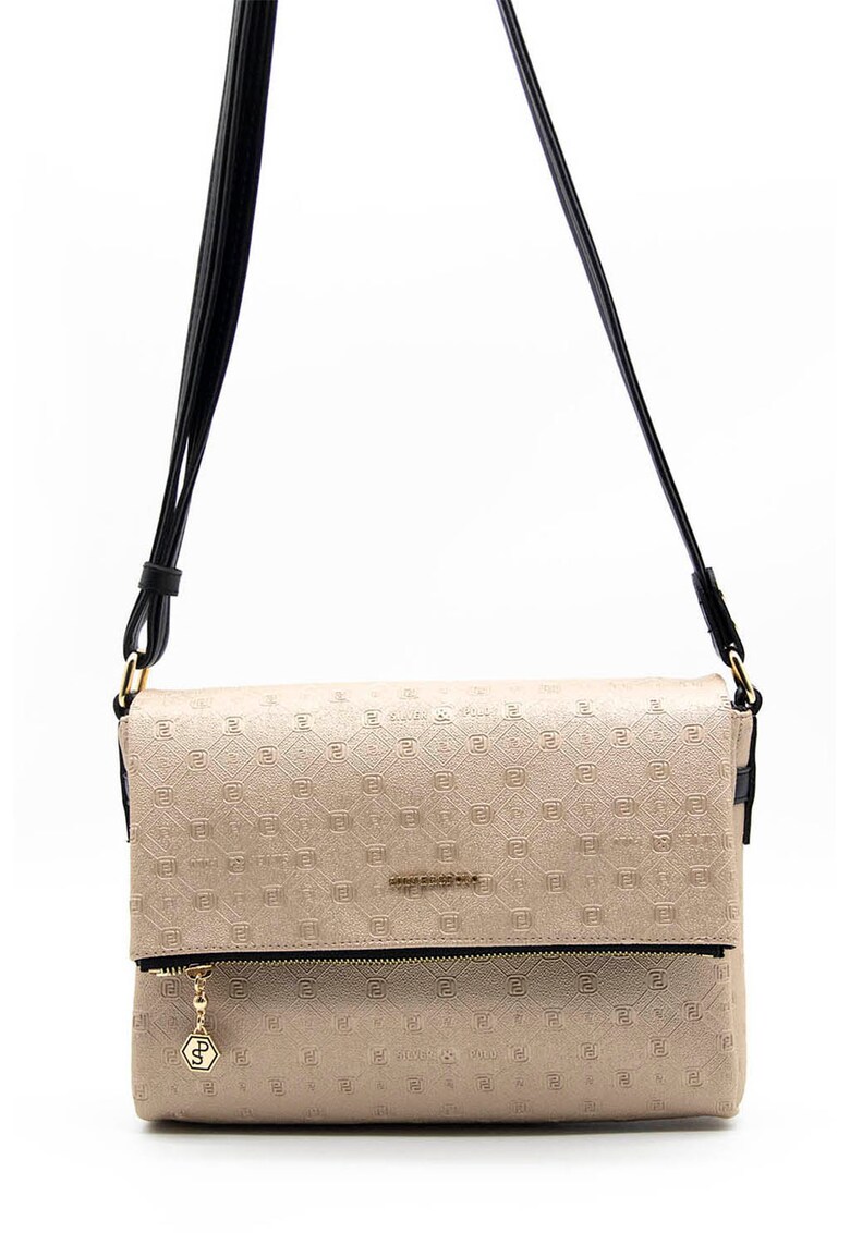 Geanta crossbody din piele ecologica cu aplicatie logo metalica