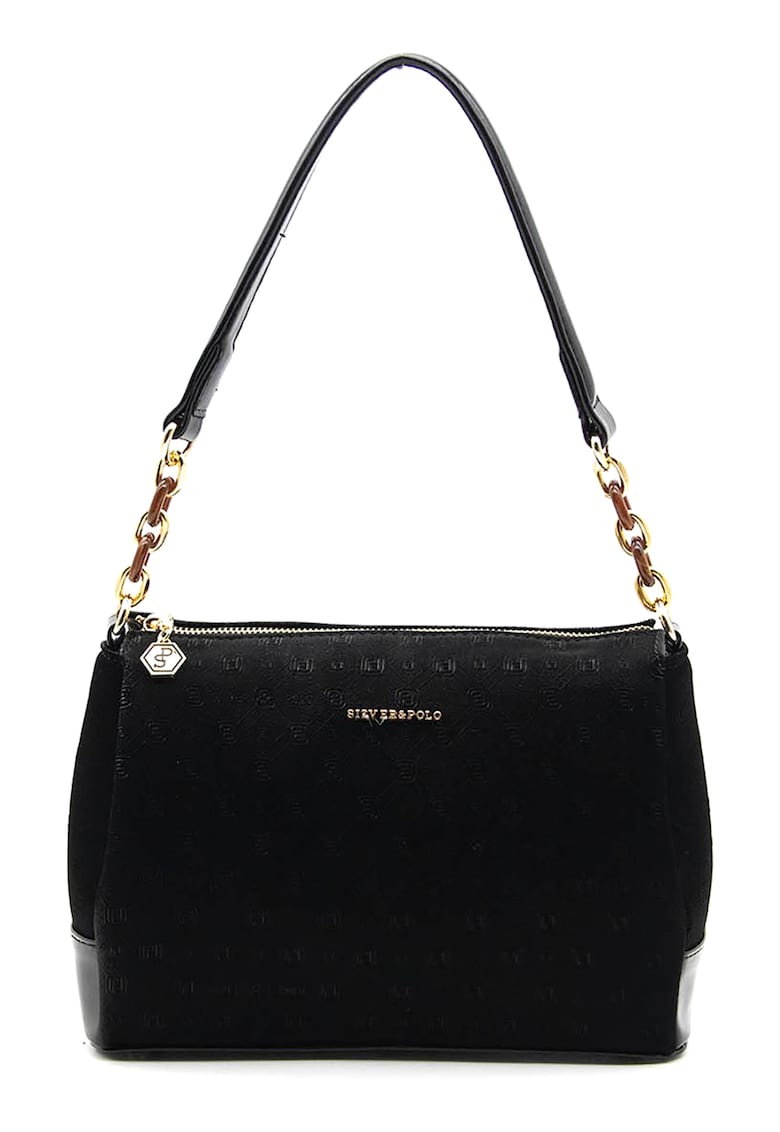 Geanta cu bareta de umar si logo metalic - Negru