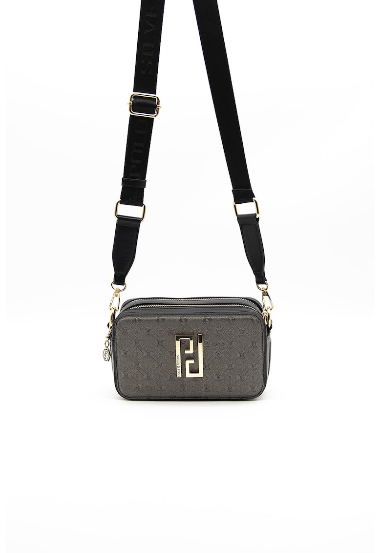Geanta crossbody cu bareta detasabila - Negru/Argintiu inchis