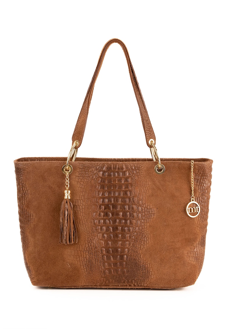 Geanta shopper de piele cu accesoriu logo Cilento