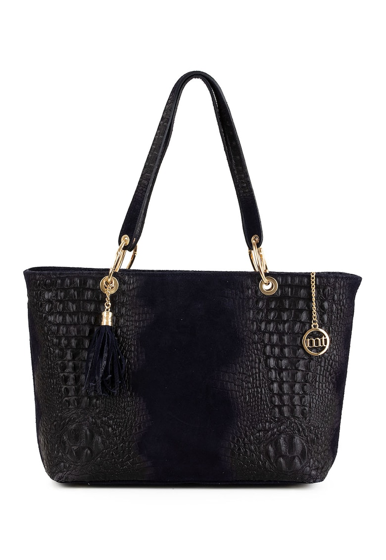 Geanta shopper de piele cu accesoriu logo Cilento