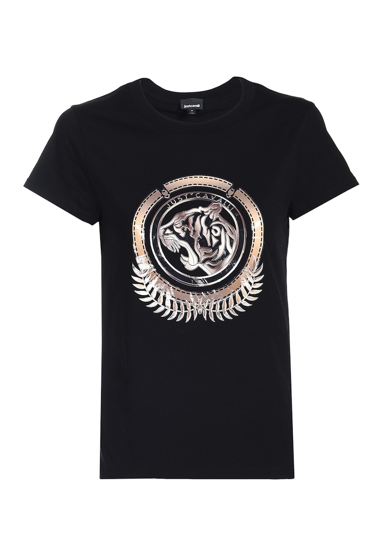 JUST CAVALLI Памучна тениска с шарка и лого за Жени JUST CAVALLI Памучна тениска с шарка и лого за Жени
