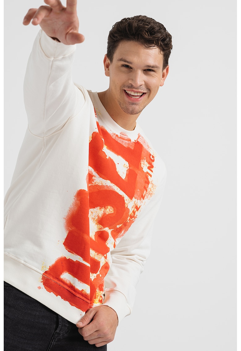 Bluza sport din bumbac cu imprimeu logo supradimensionat Ginn - Rosu/Crem