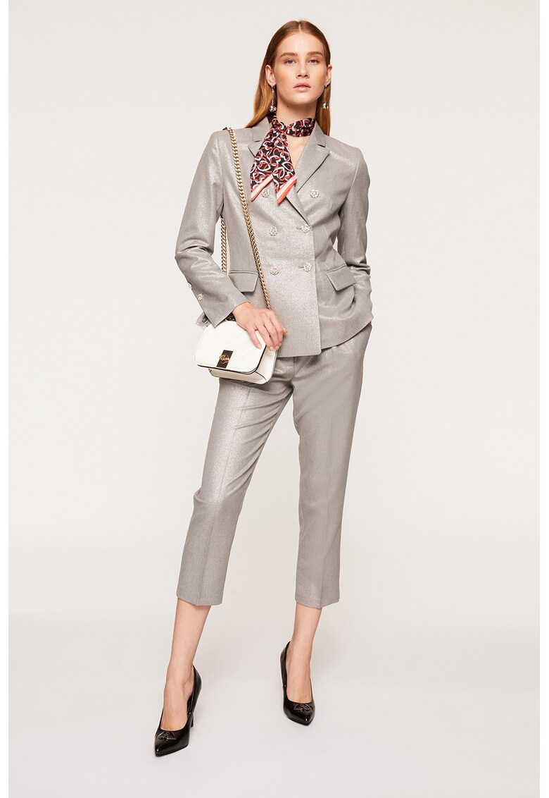 Pantaloni chino cu talie inalta si aspect stralucitor