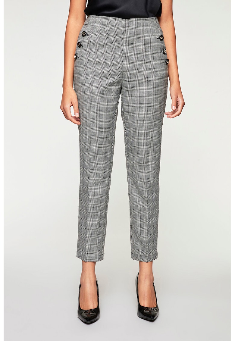 Pantaloni crop cu talie inalta si buzunare oblice