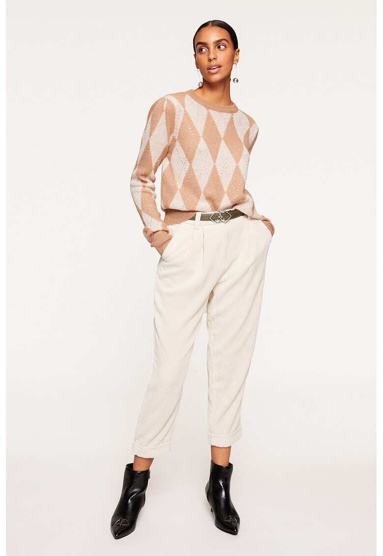 Pantaloni din reiat cu talie inalta