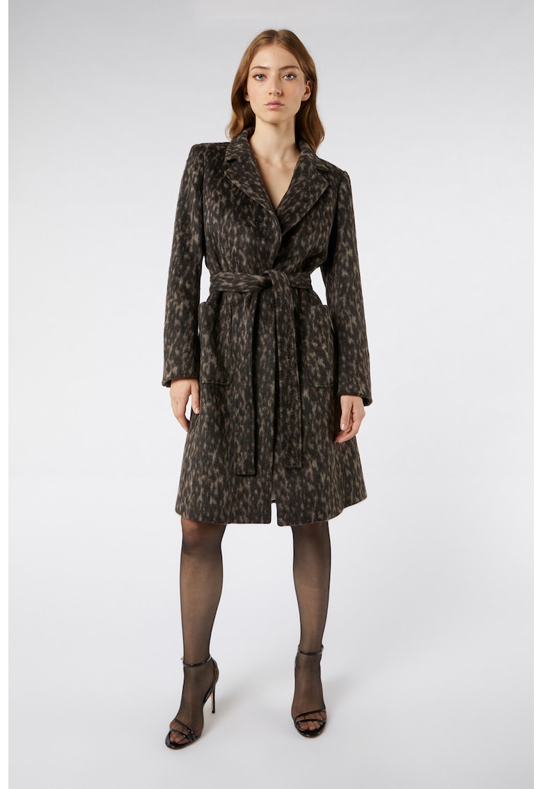 Palton cu animal print si cordon in talie