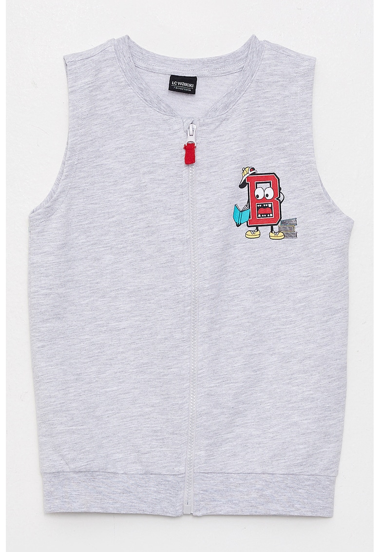 Bluza de pijama fara maneci cu imprimeu discret