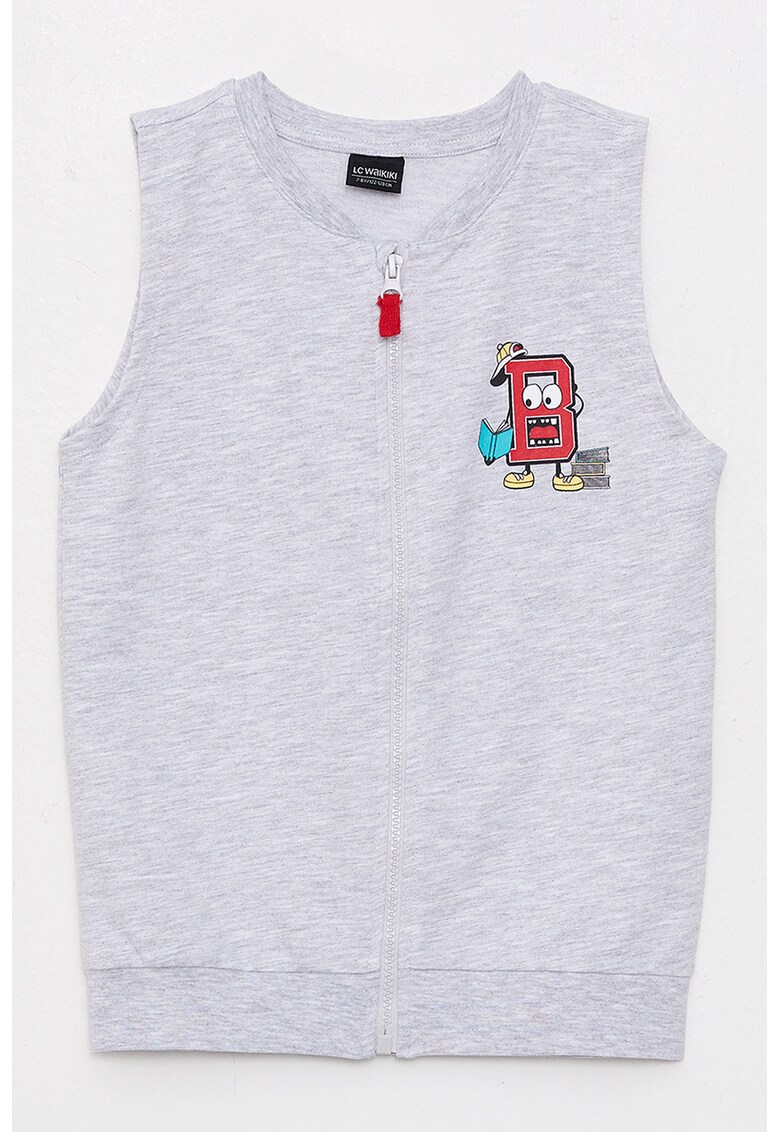 Bluza de pijama fara maneci cu imprimeu discret
