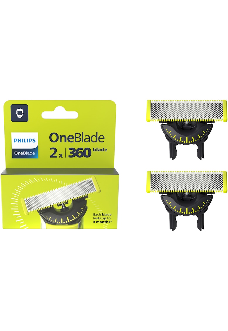 Rezerva OneBlade 360 - - otel inoxidabil - umed si uscat - kit 2 lame - pentru orice model PHILIPS OneBlade si OneBladePro - Verde - QP420/50