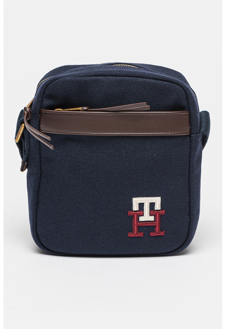 Geanta crossbody din amestec de lana cu detaliu cu logo brodat