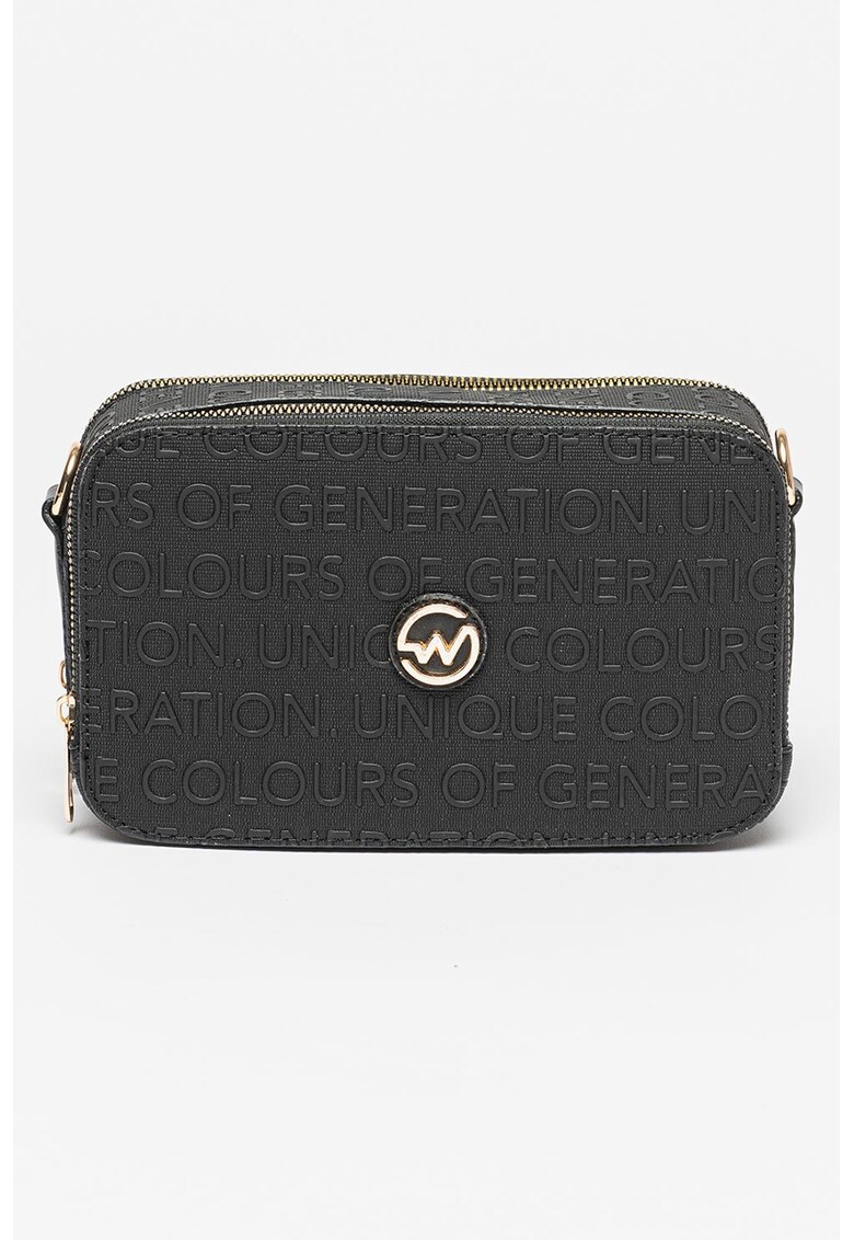 Geanta crossbody din piele ecologica cu text in relief