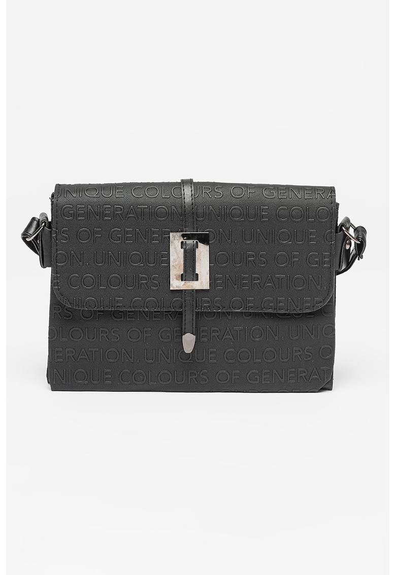 Geanta din piele ecologica cu bareta de umar si text in relief