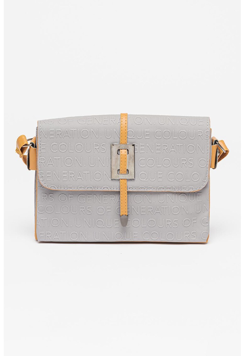 Geanta din piele ecologica cu bareta de umar si text in relief