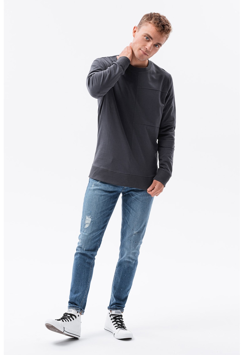Bluza sport din bumbac cu decolteu la baza gatului - Gri antracit -
