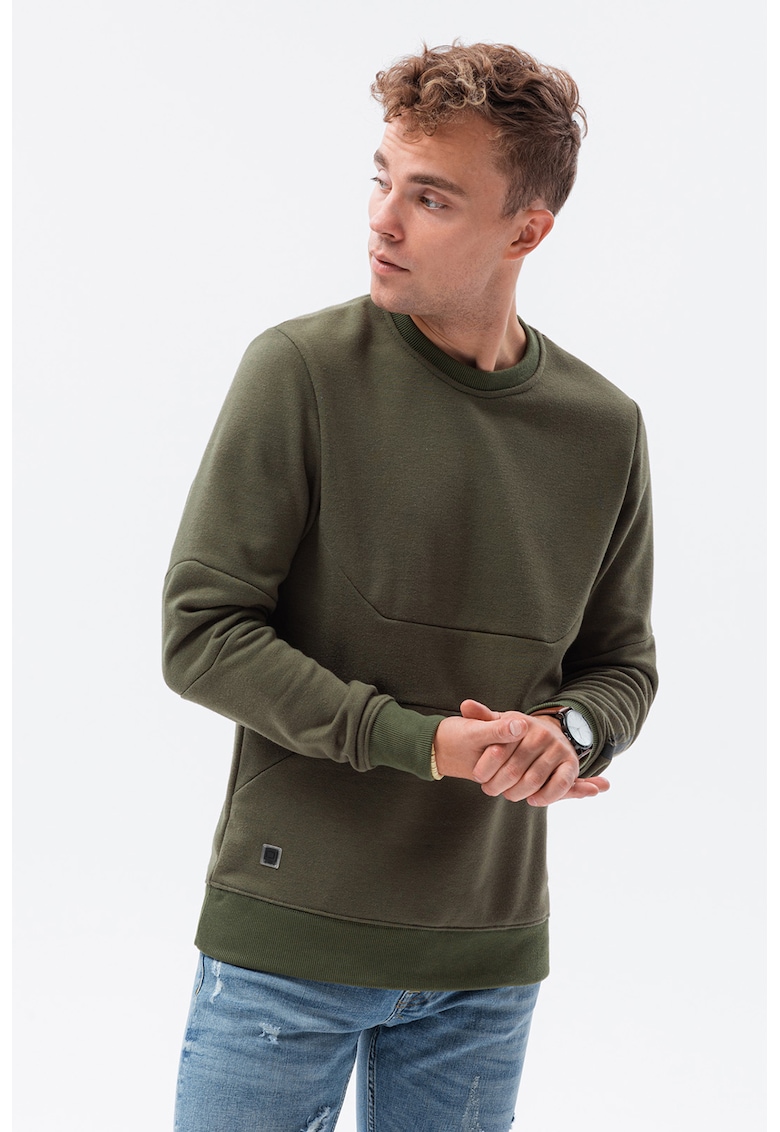 Bluza sport cu decolteu la baza gatului si buzunare oblice - Verde militar -
